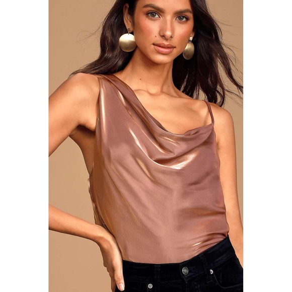 Free People Tops - Free People‎ Shimmy Shimmy Mauve Pink Metallic One-Shoulder Top Women's Medium